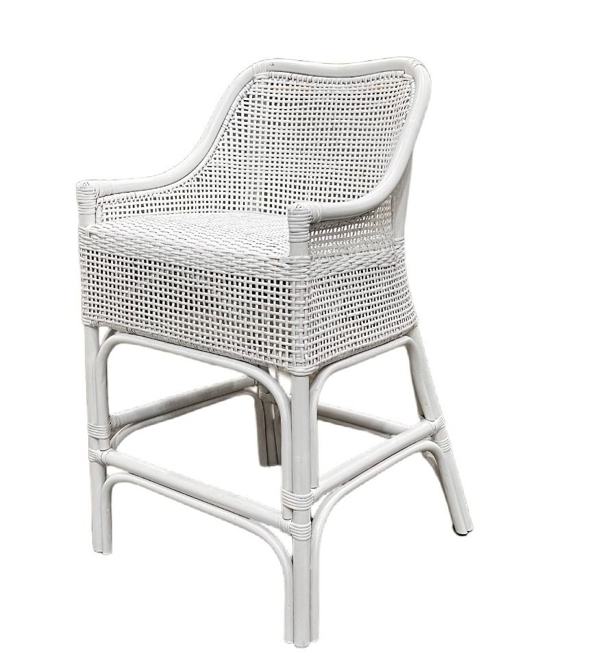 "Southbeach" Hamptons Style Rattan Kitchen Counter Bar Stool, White (RRP $499)