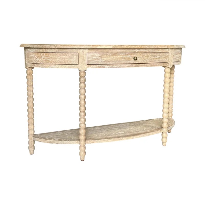 "Bobbin" Hamptons Style Timber Curved Hall Console Table Whitewashed Oak, 140cmW x 42cmD x 80cmH (RRP $1899)