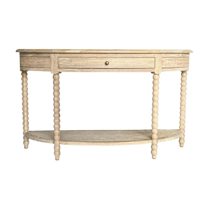 "Bobbin" Hamptons Style Timber Curved Hall Console Table Whitewashed Oak, 140cmW x 42cmD x 80cmH (RRP $1899) - Image 2