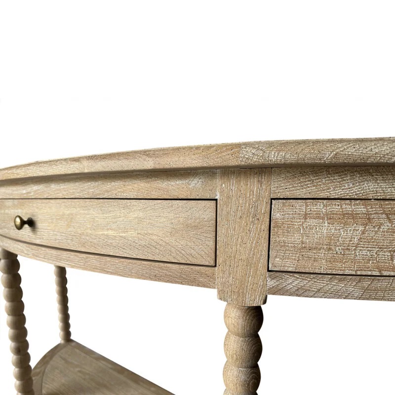 "Bobbin" Hamptons Style Timber Curved Hall Console Table Whitewashed Oak, 140cmW x 42cmD x 80cmH (RRP $1899) - Image 5
