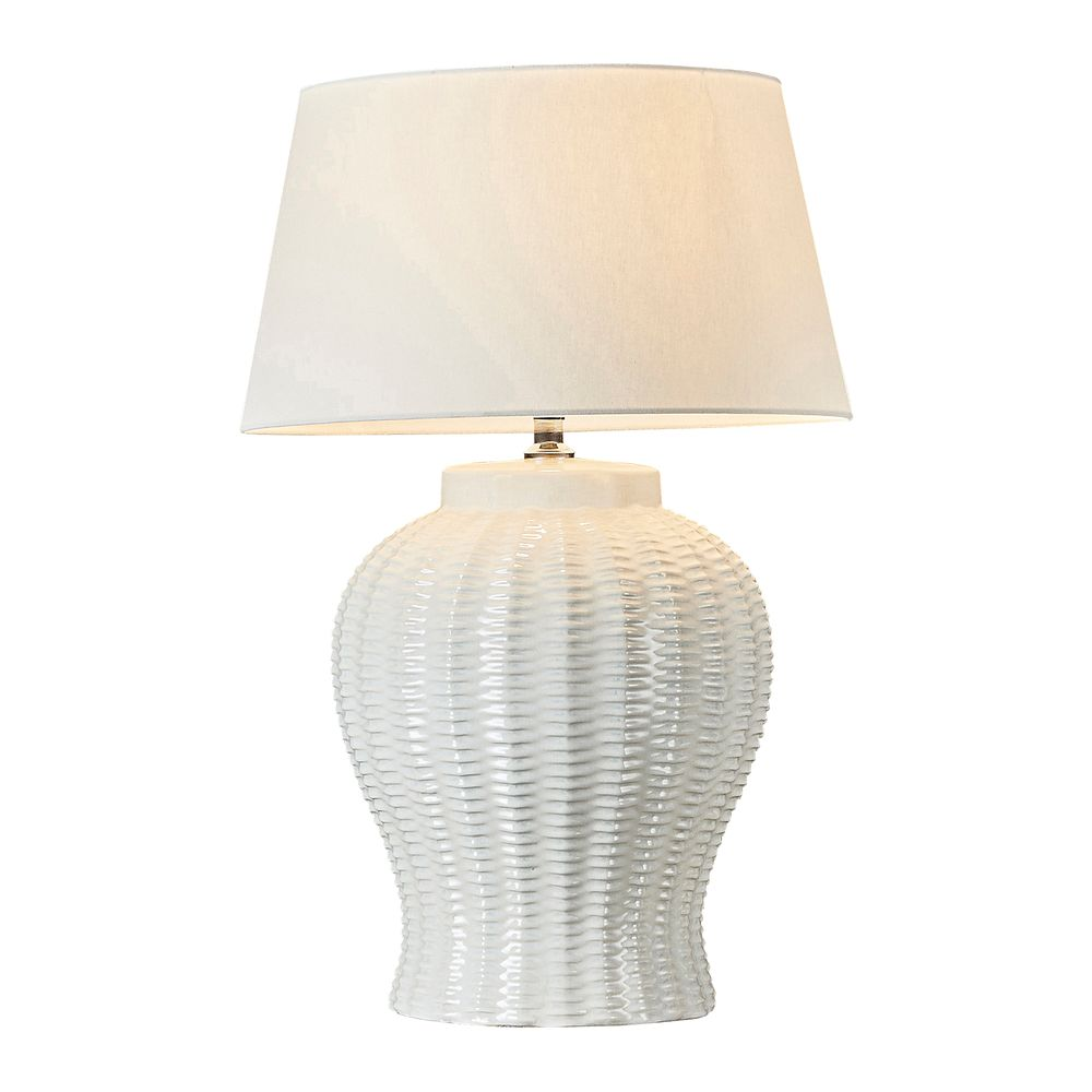 Drawbridge Ceramic Table Lamp Base White with Shade, W34cm D34cm H54cm (RRP $1199)