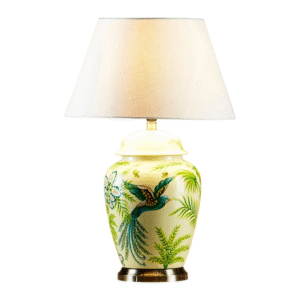 Caribbean Bird Ceramic Table Lamp Base Green and Yellow (RRP $396)