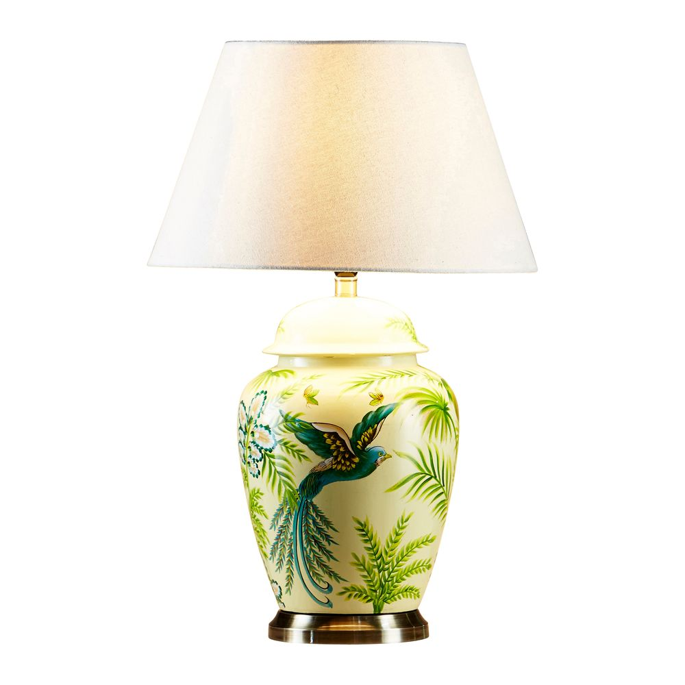 Caribbean Bird Ceramic Table Lamp Base Green and Yellow (RRP $396)