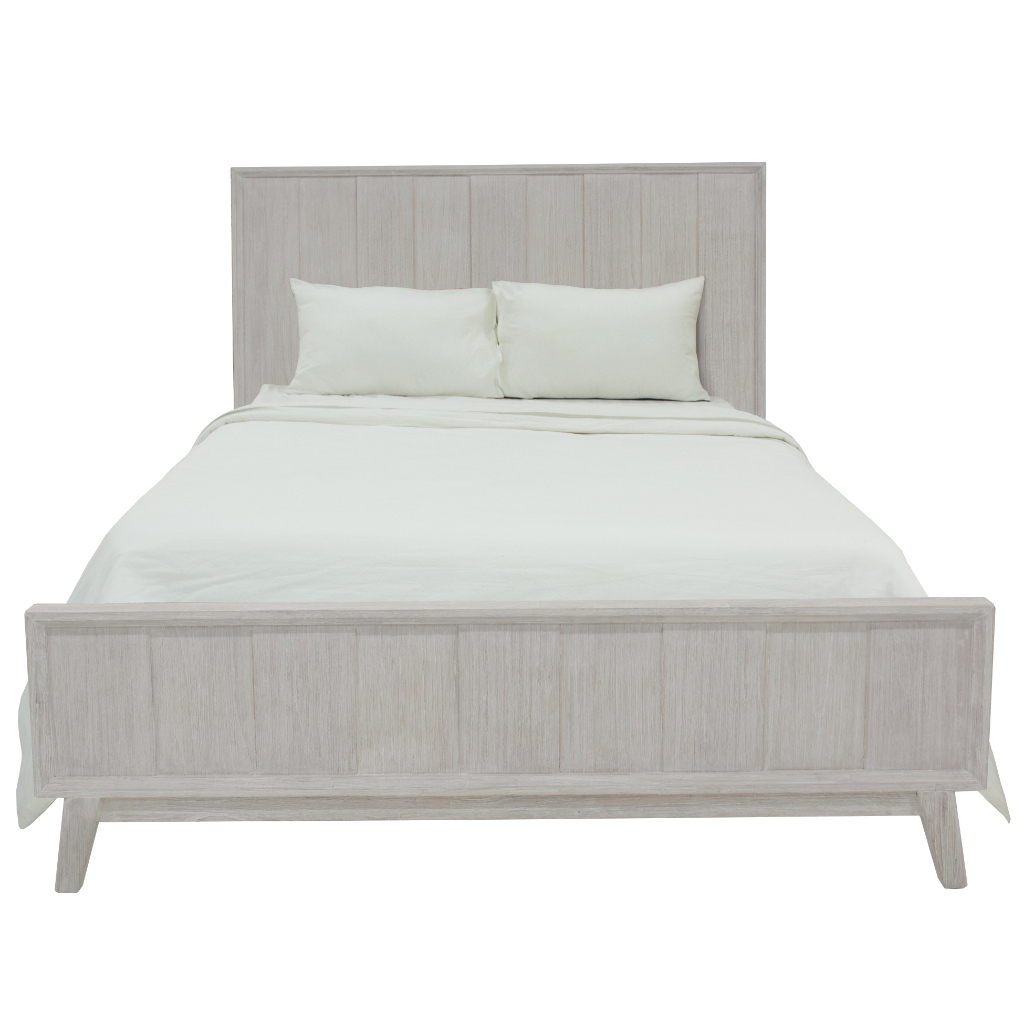 "Alena" Hampton Style Hardwood Timber Queen Bed Whitewash, 223.5X161X125CM (RRP $1499)
