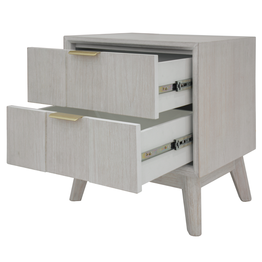 "Alena" Hampton Style Hardwood Timber 2 Drawer Bedside Whitewash, 55X42X60CM (RRP $449) - Image 2