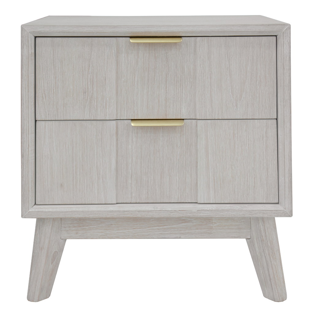"Alena" Hampton Style Hardwood Timber 2 Drawer Bedside Whitewash, 55X42X60CM (RRP $449)