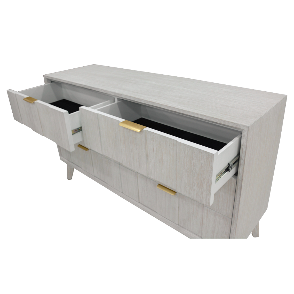 "Alena" Hampton Style Hardwood Timber 6 Drawer Dresser Whitewash, 140X42X82CM (RRP $1499) - Image 2