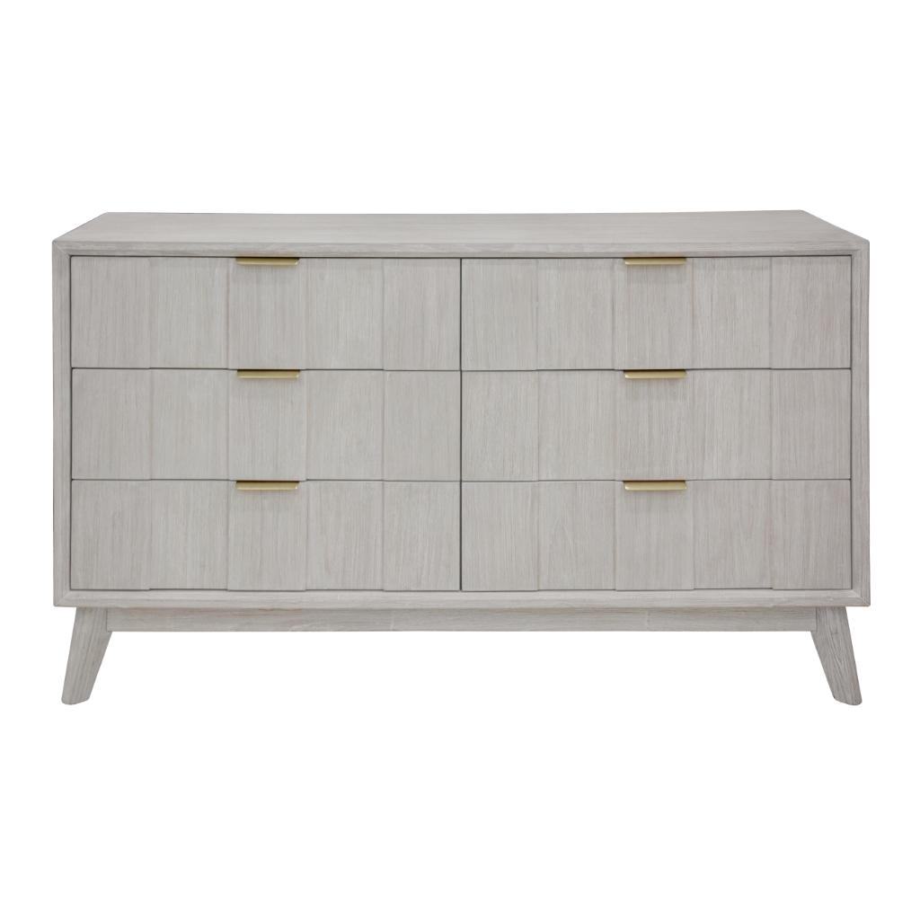 "Alena" Hampton Style Hardwood Timber 6 Drawer Dresser Whitewash, 140X42X82CM (RRP $1499)