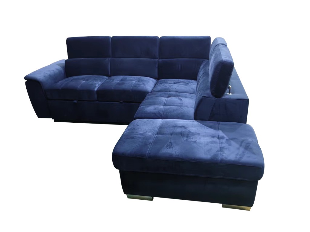 CAPRERIA Hamptons 2 Seater Pull Out Sofa Bed RHF Chaise Dark Blue, W263.5 x D169 x H94/98CM (RRP $2999) - Image 2