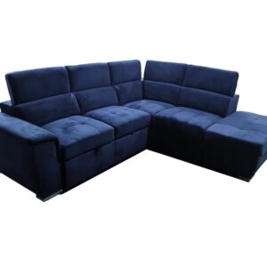CAPRERIA Hamptons 2 Seater Pull Out Sofa Bed RHF Chaise Dark Blue, W263.5 x D169 x H94/98CM (RRP $2999)