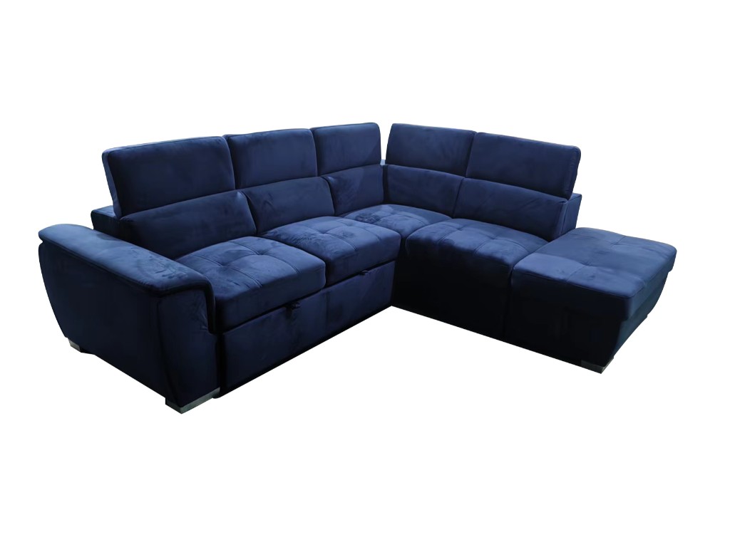 CAPRERIA Hamptons 2 Seater Pull Out Sofa Bed RHF Chaise Dark Blue, W263.5 x D169 x H94/98CM (RRP $2999)