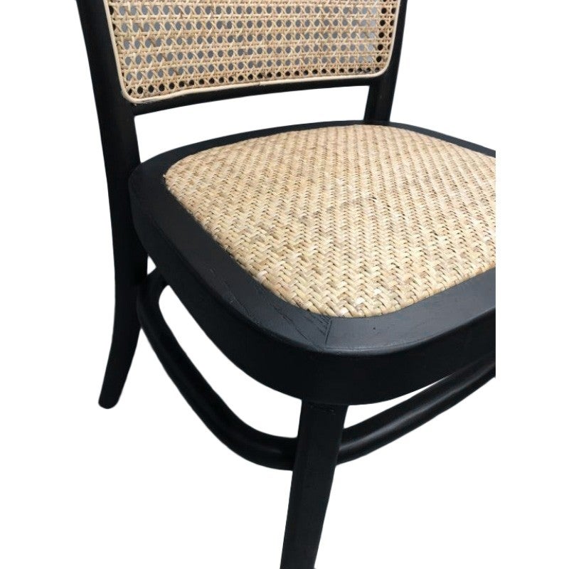 "Miami" Commercial Grade Elm Timber & Rattan Dining Chair, Rattan Seat, Black (RRP $299) - Image 2