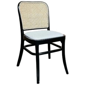 wp-image-tigress-55106.jpg "Miami" Commercial Grade Beech Timber & Rattan Dining Chair, Fabric Seat, Black (RRP $299)