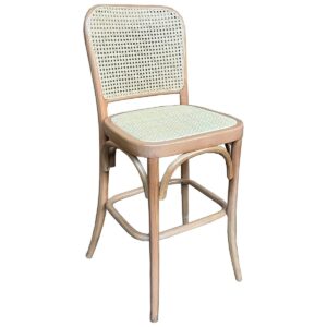 "Miami" Commercial Grade Beech Timber & Rattan Counter Stool, Rattan Seat, Natural (RRP $399)