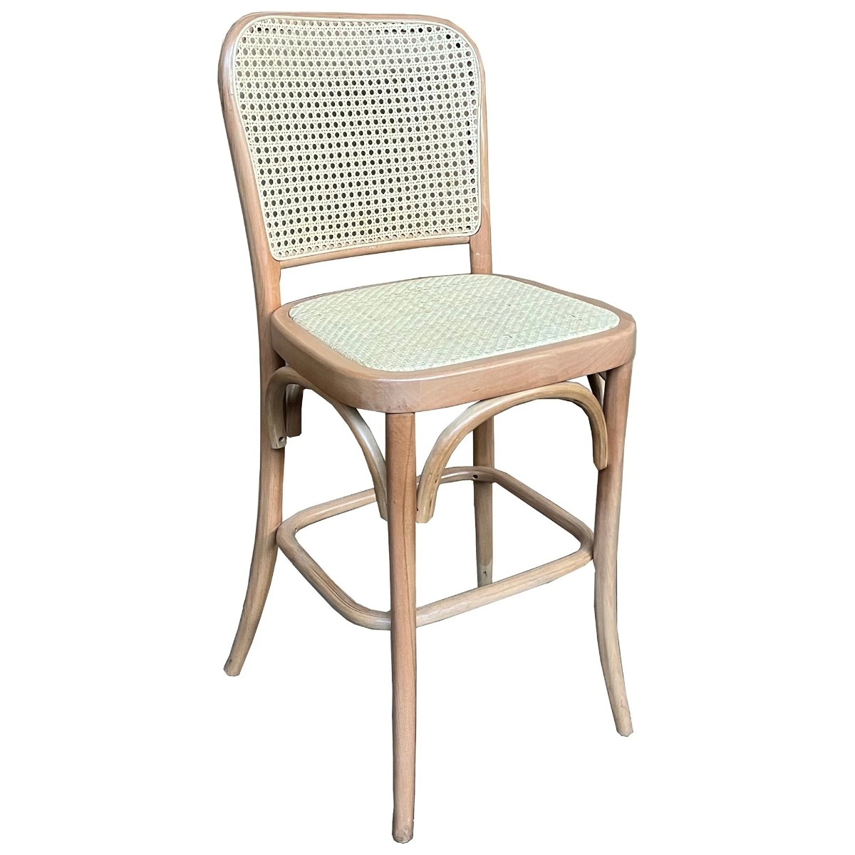 "Miami" Commercial Grade Beech Timber & Rattan Counter Stool, Rattan Seat, Natural (RRP $399)