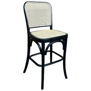 "Miami" Commercial Grade Beech Timber & Rattan Counter Stool, Rattan Seat, Black (RRP $399)