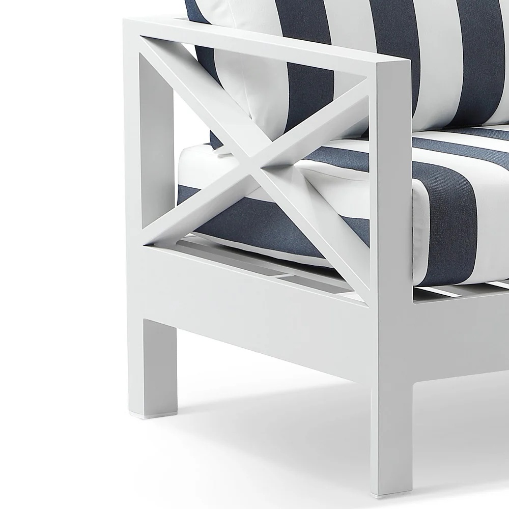 "Montego Bay" Hamptons Style Outdoor Aluminium Modular Corner Lounge Extra Seat, White with Navy & White Stripe Cushions 303cm x 231cm (RRP $5499) - Image 2