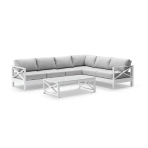wp-image-tigress-55123.jpg "Montego Bay" Hamptons Style Outdoor Aluminium Modular Corner Lounge Extra Seat, White with Grey Cushions 303cm x 231cm (RRP $5499)