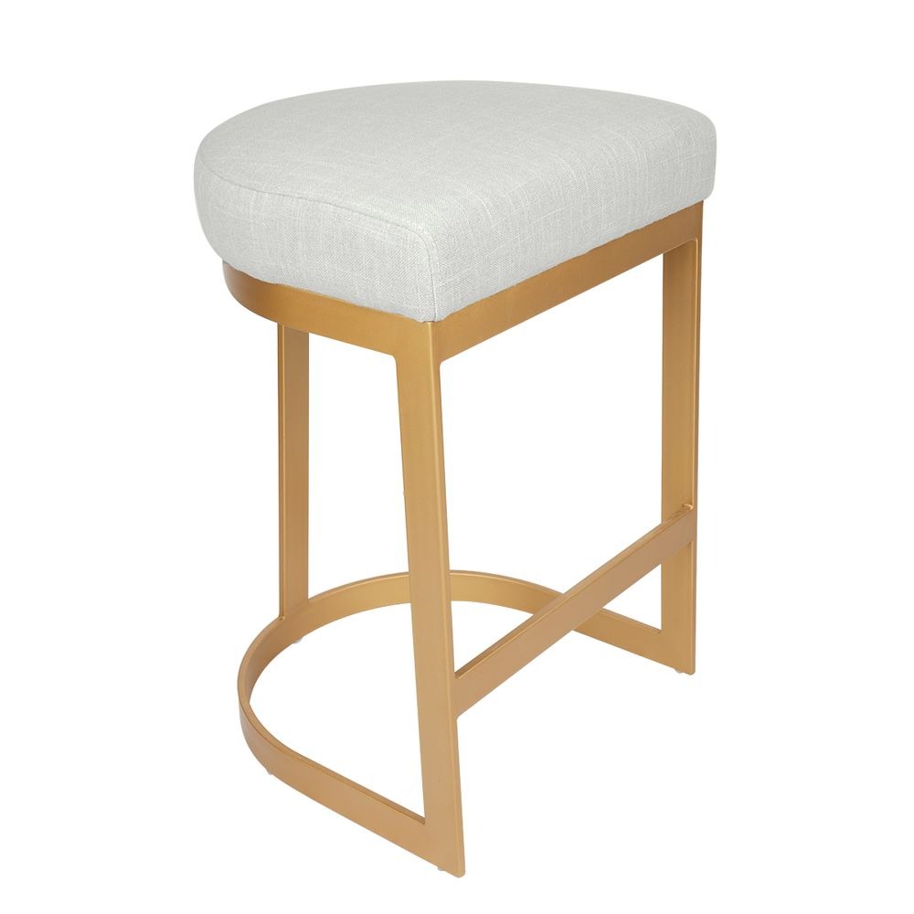 Brooke Brass Kitchen Stool Natural Linen, 52cm W x 41cm D x 66cm H (RRP $781)