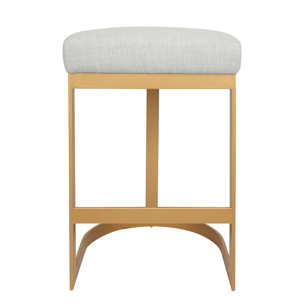 Brooke Brass Kitchen Stool Natural Linen, 52cm W x 41cm D x 66cm H (RRP $781) - Image 2