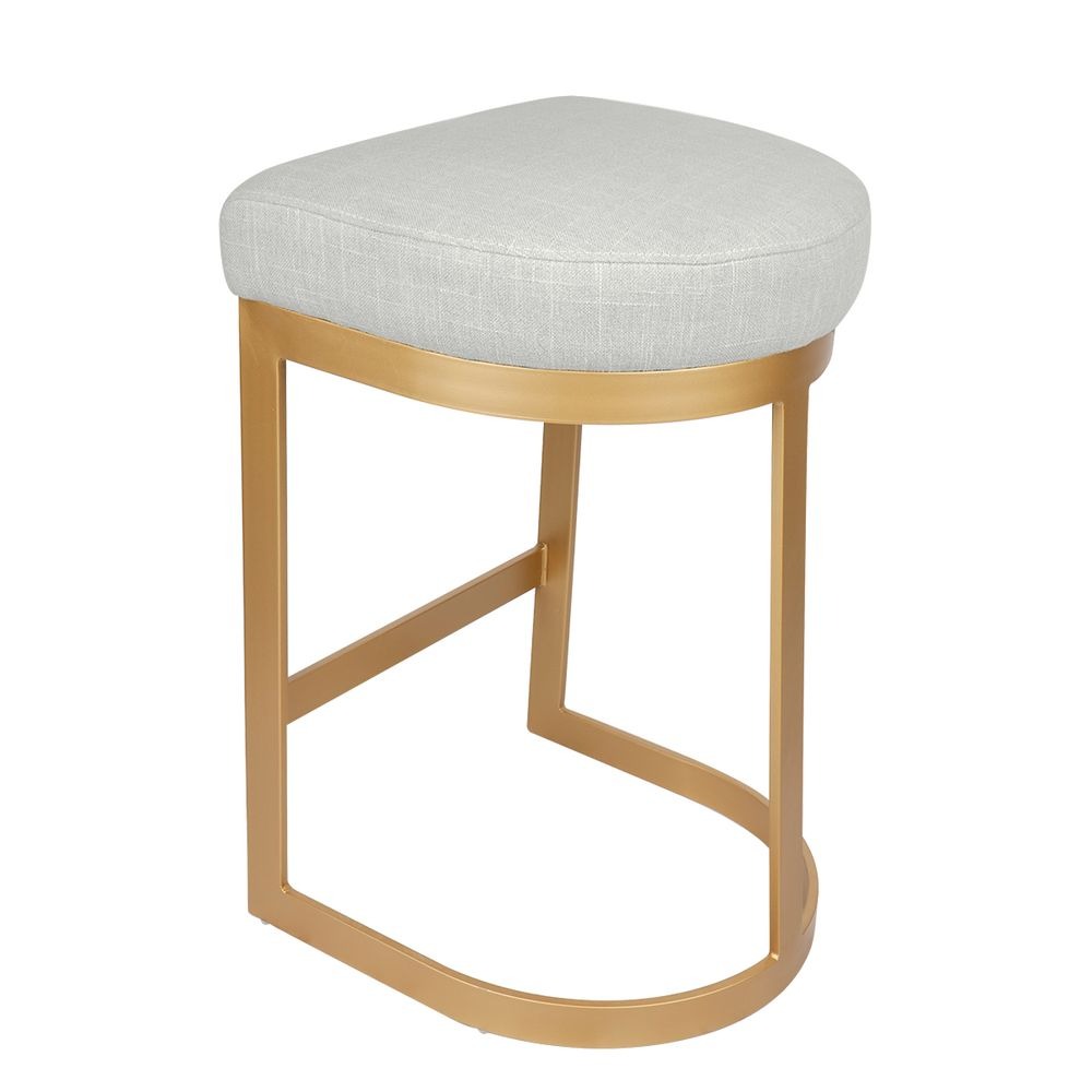 Brooke Brass Kitchen Stool Natural Linen, 52cm W x 41cm D x 66cm H (RRP $781) - Image 3