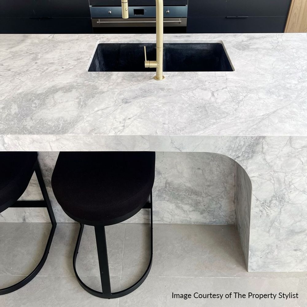 Brooke Black Kitchen Stool Black Linen, 52cm W x 41cm D x 66cm H (RRP $781) - Image 2