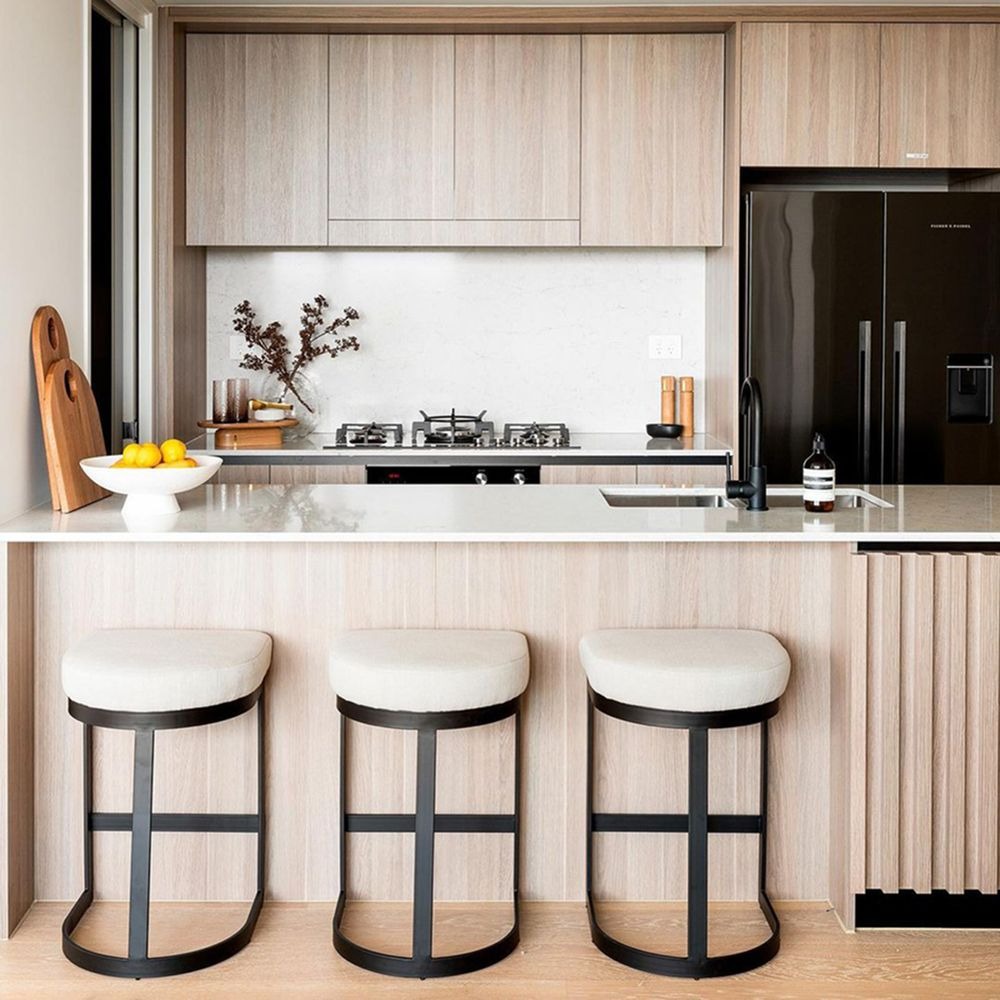 Brooke Black Kitchen Stool Natural Linen, 52cm W x 41cm D x 66cm H (RRP $781) - Image 2