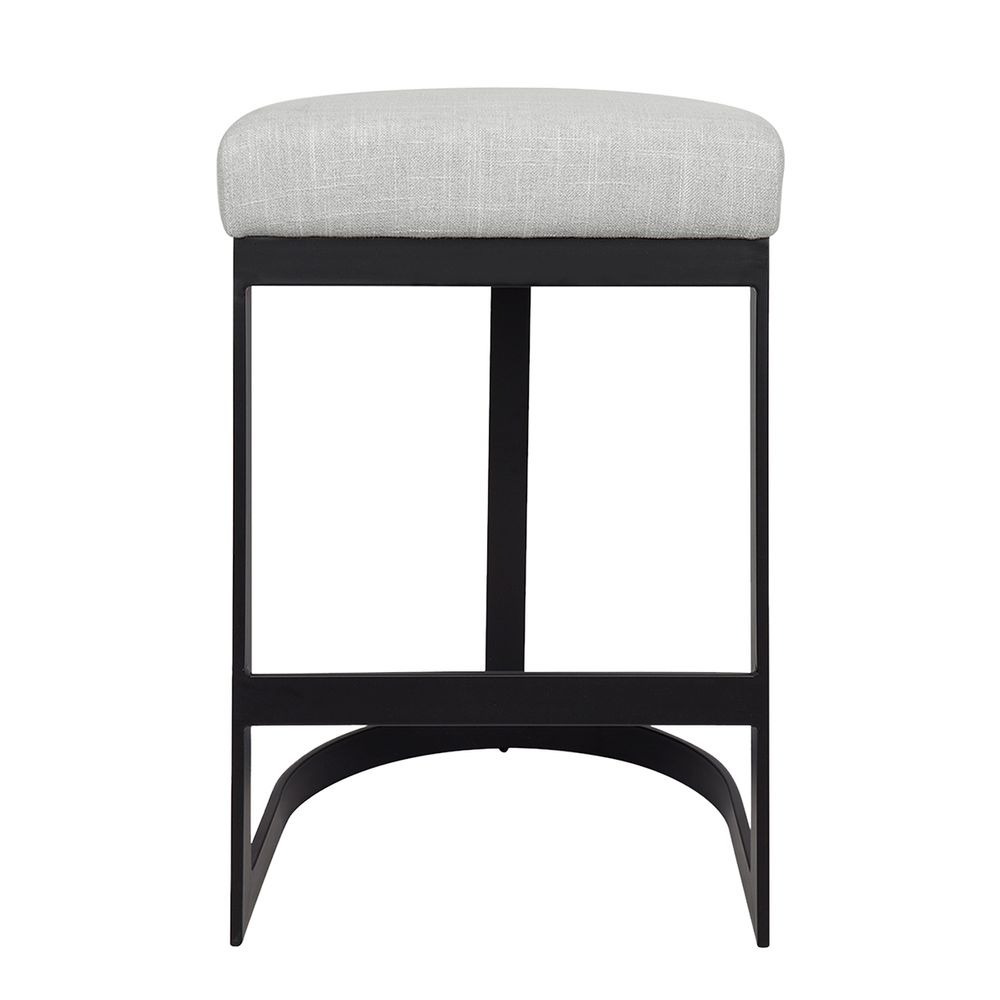 Brooke Black Kitchen Stool Natural Linen, 52cm W x 41cm D x 66cm H (RRP $781) - Image 3