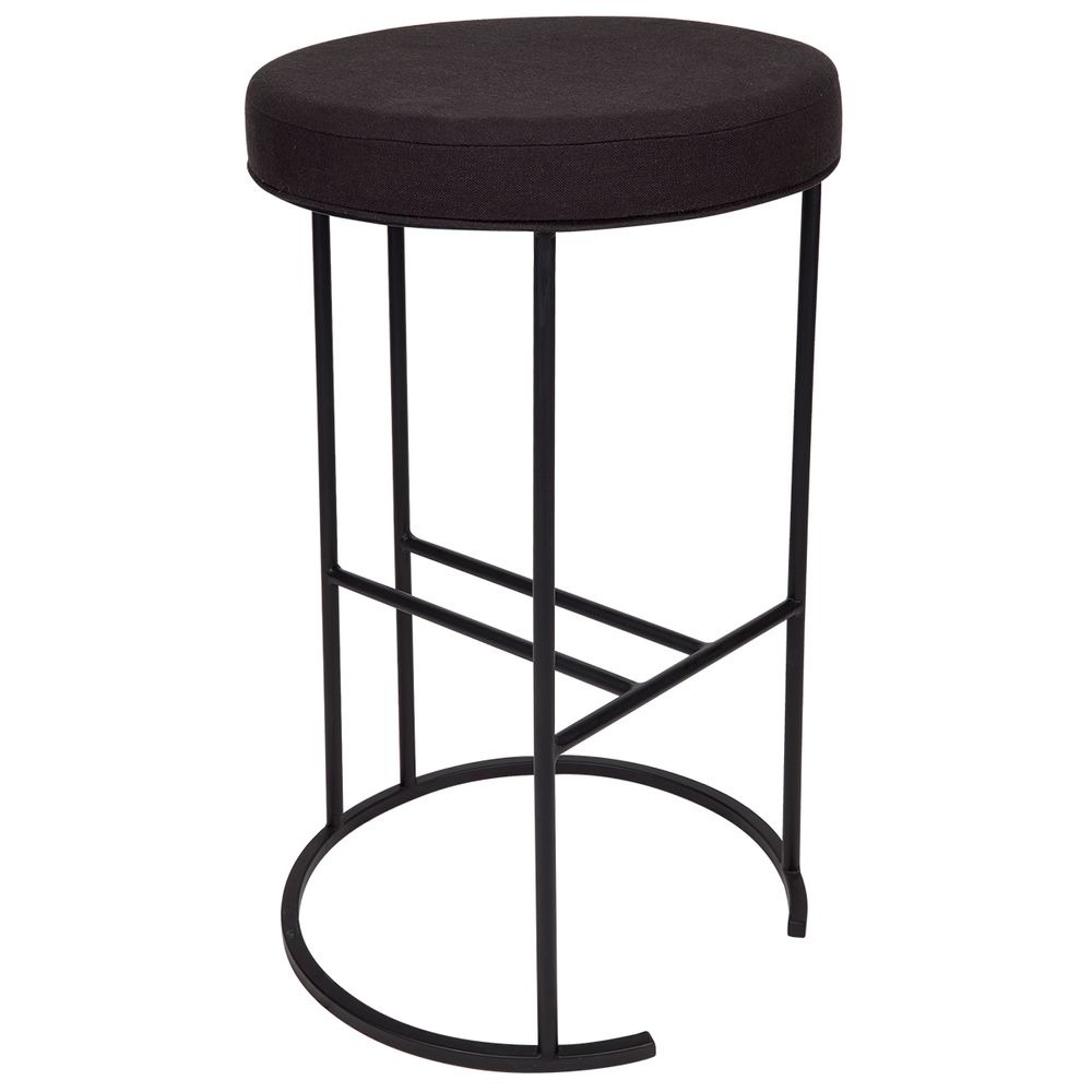 Blackley Black Iron Kitchen Stool Black Linen, 40cm Dia x 66cm H (RRP $319)