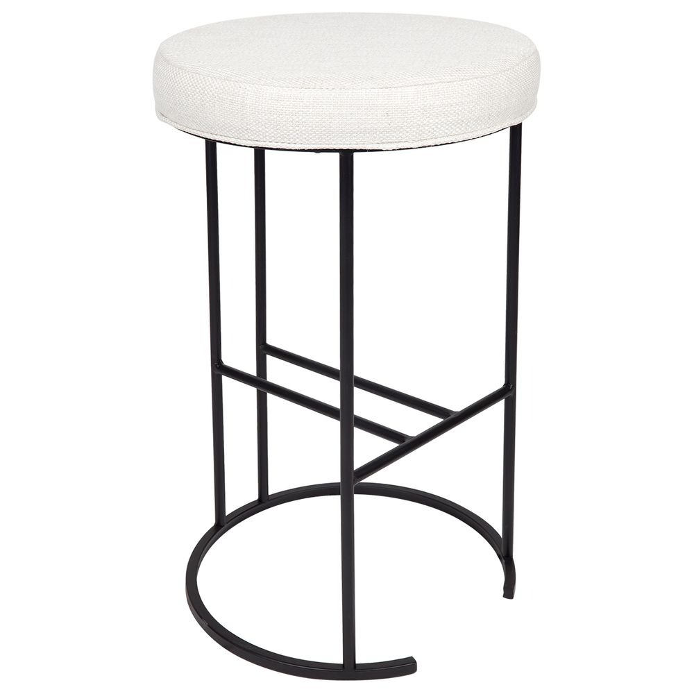 Blackley Black Iron Kitchen Stool Natural Linen, 40cm Dia x 66cm H (RRP $319)