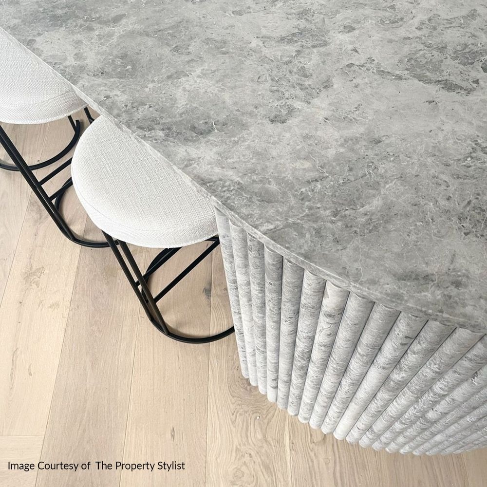 Blackley Black Iron Kitchen Stool Natural Linen, 40cm Dia x 66cm H (RRP $319) - Image 2