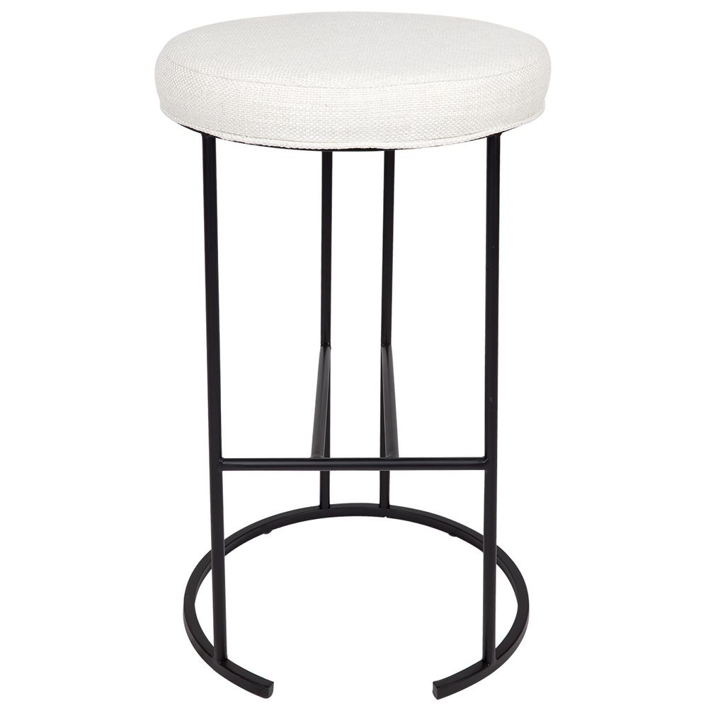 Blackley Black Iron Kitchen Stool Natural Linen, 40cm Dia x 66cm H (RRP $319) - Image 3