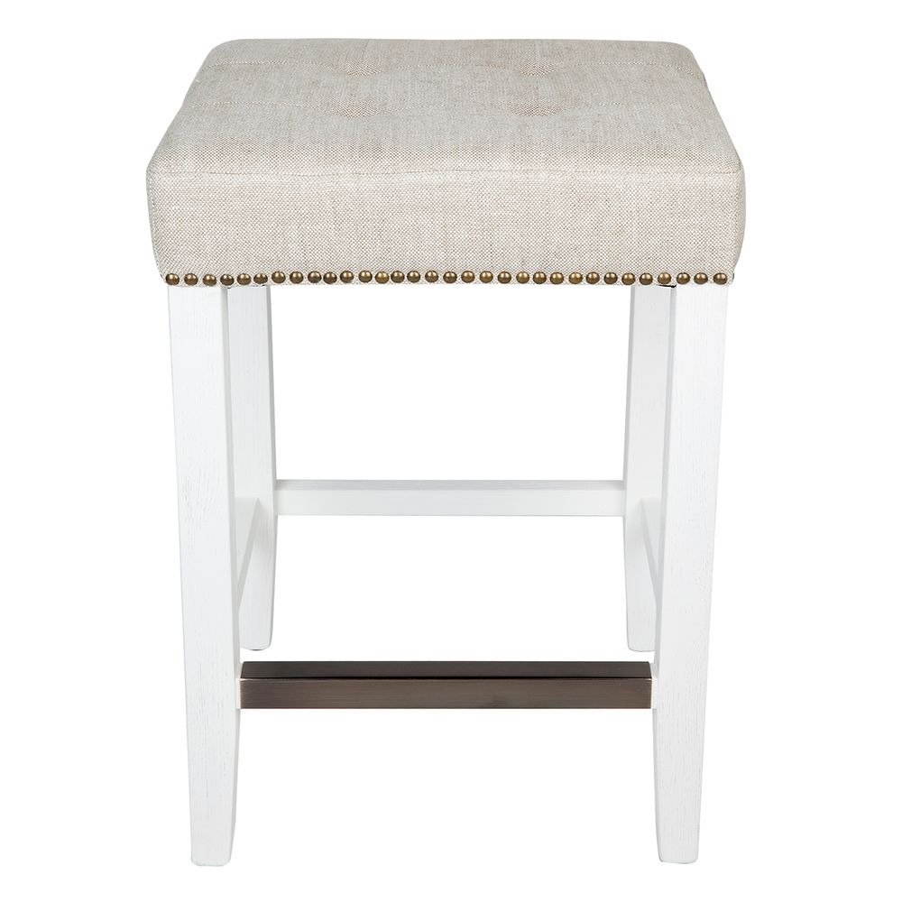 Canyon White Kitchen Stool Natural Linen, 40cm Dia x 66cm H (RRP $583)