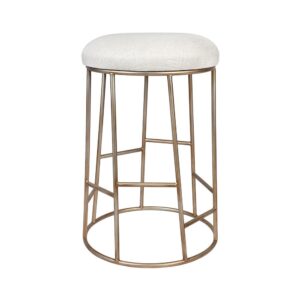 Aiden Gold Steel Kitchen Stool Natural Linen, 45cm W x 38cm D x 66.5cm H (RRP $385)