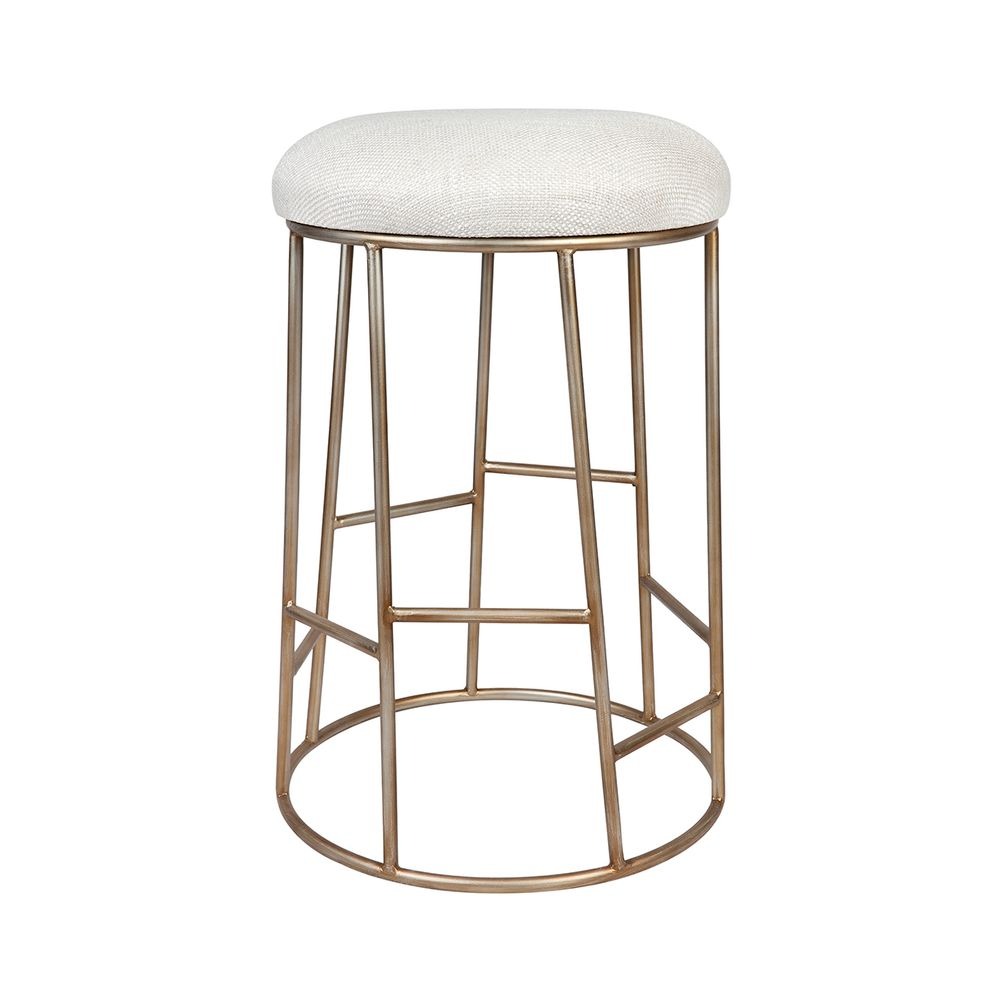 Aiden Gold Steel Kitchen Stool Natural Linen, 45cm W x 38cm D x 66.5cm H (RRP $385)