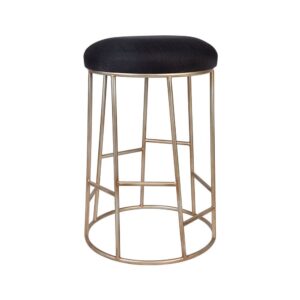Aiden Gold Steel Kitchen Stool Black Linen, 38cm Dia x 65cm H (RRP $385)