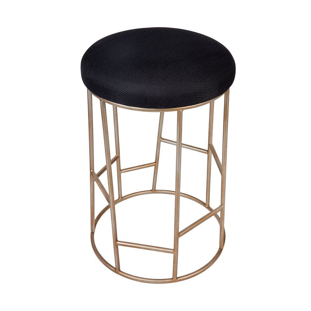 Aiden Gold Steel Kitchen Stool Black Linen, 38cm Dia x 65cm H (RRP $385) - Image 3