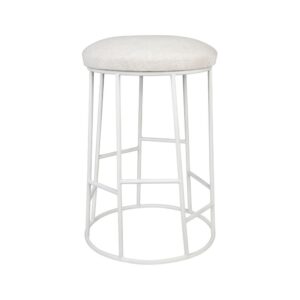 Aiden White Steel Kitchen Stool Natural Linen, 44cm Dia x 65cm H (RRP $385)