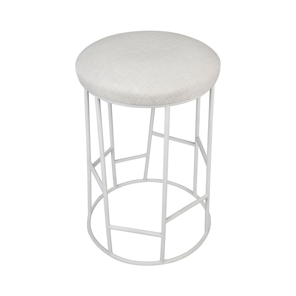 Aiden White Steel Kitchen Stool Natural Linen, 44cm Dia x 65cm H (RRP $385) - Image 3