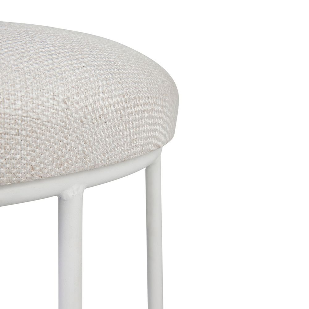 Aiden White Steel Kitchen Stool Natural Linen, 44cm Dia x 65cm H (RRP $385) - Image 4