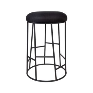 Aiden Black Steel Kitchen Stool Black Linen, 44cm Dia x 65cm H (RRP $385)