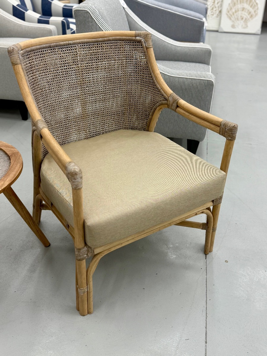 Raffles Havana Occasional Chair Rattan Cream Cushion, W 66cm D 70cm H 86cm (RRP $1299)