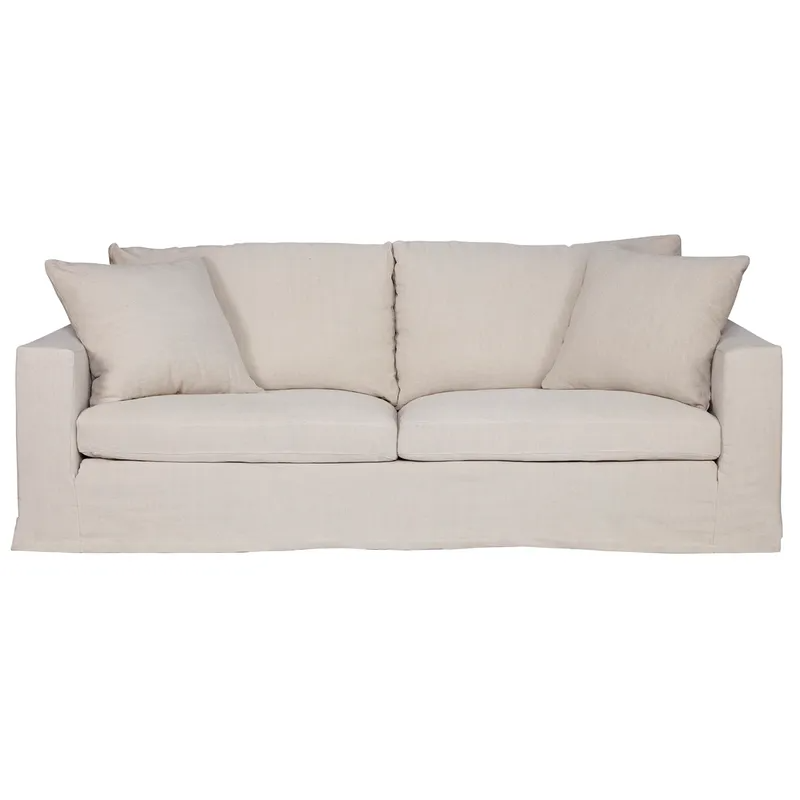 Bungalow 3 Seater Slip Cover Sofa Natural Linen, 233cm W x 100cm D x 82cm H (RRP $6325)