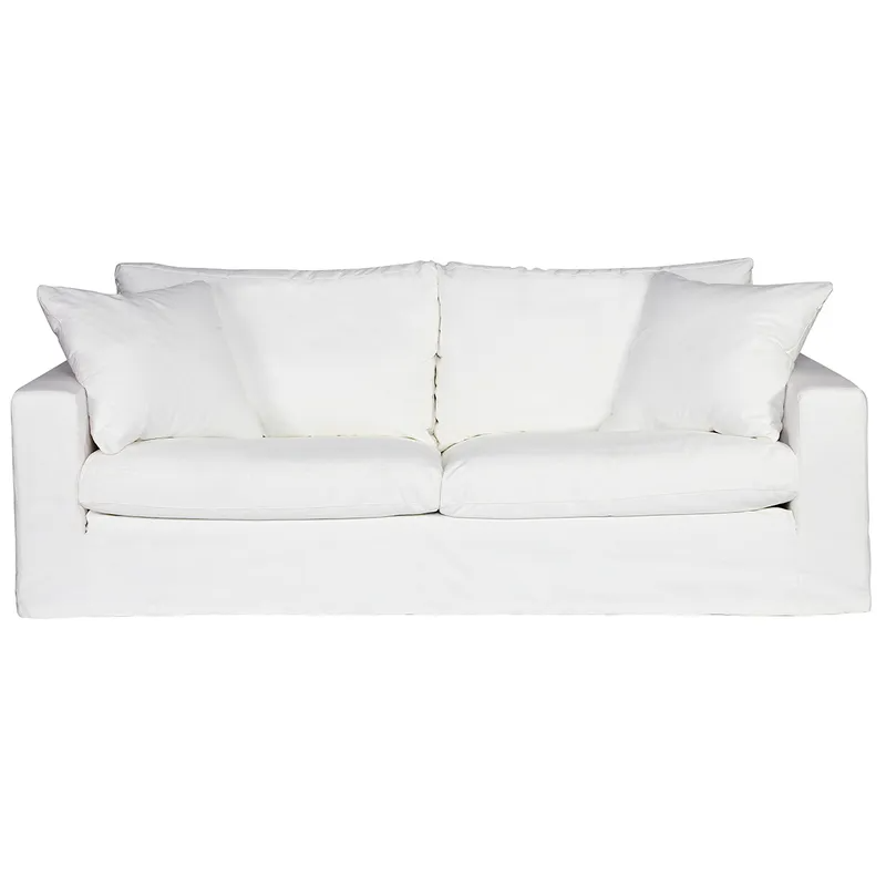 Bungalow 3 Seater Slip Cover Sofa White Cotton, 233cm W x 100cm D x 82cm H (RRP $6325)