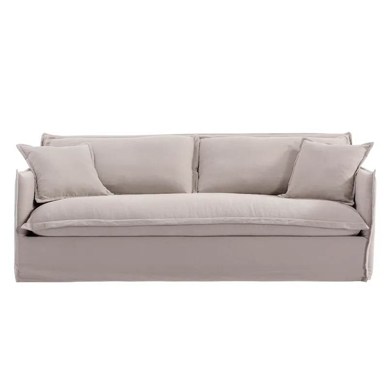Cove 3 Seater Slip Cover Sofa Taupe Linen, 220cm W x 107cm D x 86cm H (RRP $3949)
