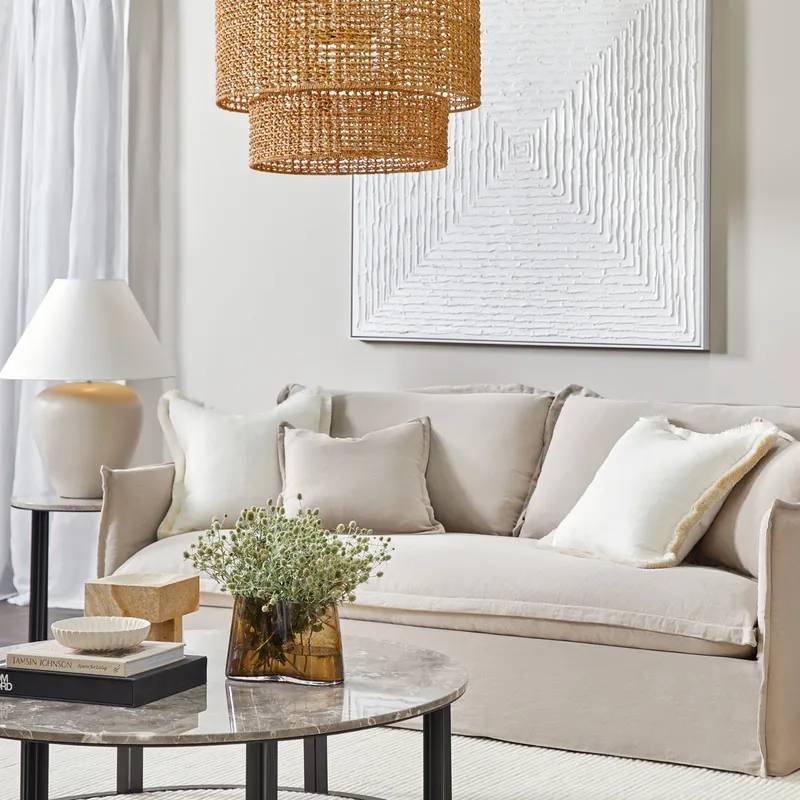 Cove 3 Seater Slip Cover Sofa Taupe Linen, 220cm W x 107cm D x 86cm H (RRP $3949) - Image 4