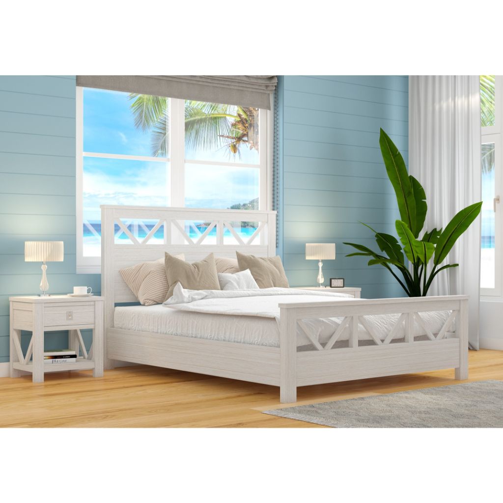 Coastal Hamptons Style Hardwood Timber King Bed 4 Piece Tallboy Package, Whitewash (RRP $2999) - Image 2