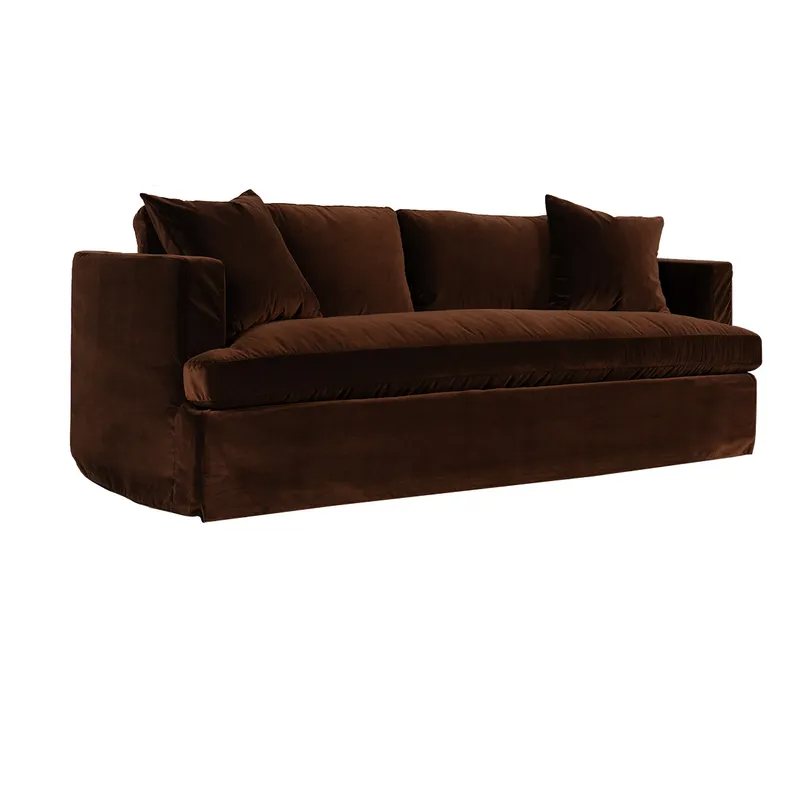 Birkshire 3 Seater Slip Cover Sofa Dark Chocolate Velvet, 220cm W x 96cm D x 90cm H (RRP $5049) - Image 3