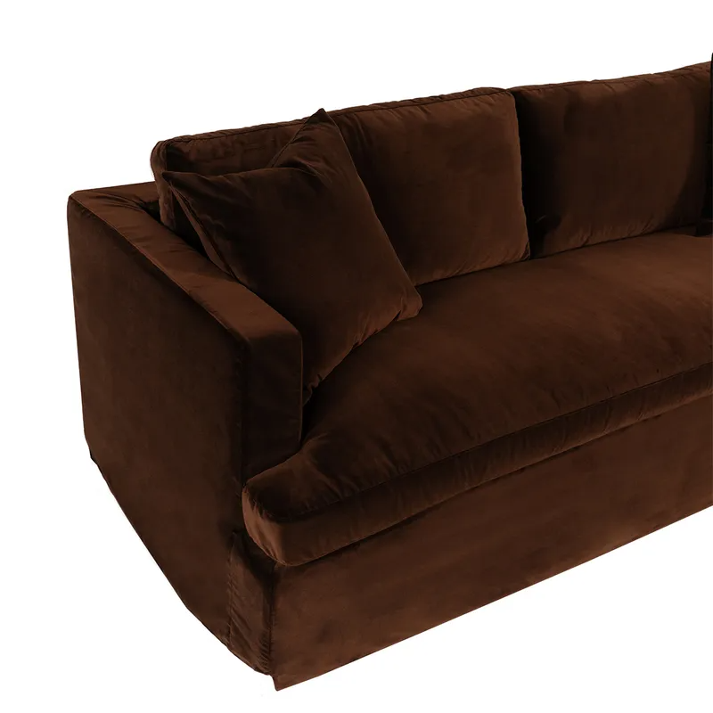Birkshire 3 Seater Slip Cover Sofa Dark Chocolate Velvet, 220cm W x 96cm D x 90cm H (RRP $5049) - Image 5