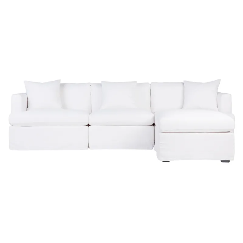 Birkshire Slip Cover Modular Sofa White Linen Option 6, 280cm W x 96cm-176cm D x 85cm H (RRP $7810)